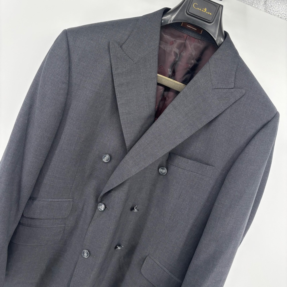 Peter Millar Mens Double Breasted Blazer Charcoal Gray Wool Peak Lapel Jacket - Picture 2 of 16